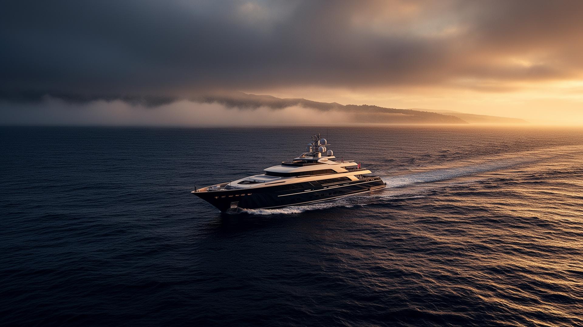Luxury yacht on the California coast at golden hour